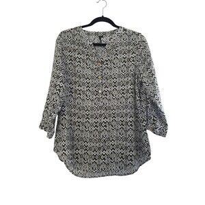 Cathy Women's Shirt Size Large Blouse 3/4 Sleeves Green White